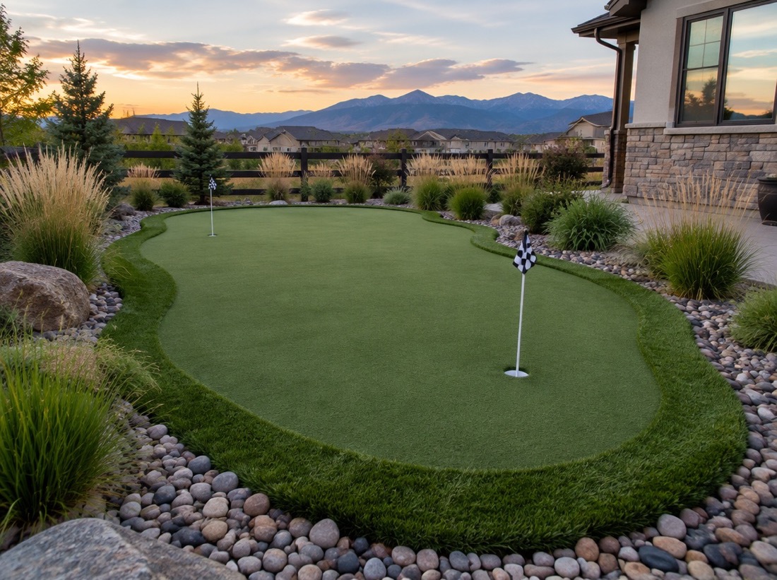 Backyard artificial turf putting green in Colorado